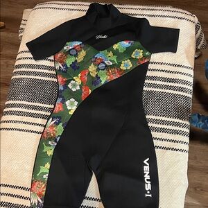 HEVTO Women's Black Floral One Piece Wetsuit